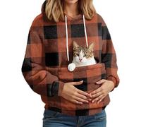 Sweat À Capuche Femme avec Poche pour Chat Et Chien | Hiver Pull Doux Porte-Animal | Sweat Polaire Ideal pour Maîtresse d'animal | Confortable Et Chaud Orange S
