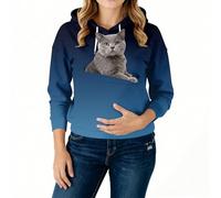 Sweat À Capuche Femme avec Poche pour Pet Chat Ou Chien - Sweat Kangourou Chien - Pull pour Chat - Sweatshirt Grand Taille pour Amoureux des Animaux Domestiques Marine XXL