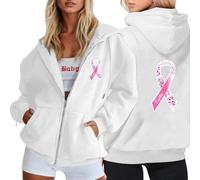 Sweat à Capuche Femme Cotton Sweatshirt avec Poches Hoodies Zippé Veste de Sport Blousons Casual Printemps Automne Sweat à Cancer du Sein Doublure Polaire Chaude Ruban Rose Sweat A Capuche Femme