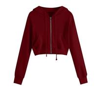 Sweat a Capuche Femme Court Sexy Chic Sweatshirts Femmes Manches Longues Zippé Slim Décontracté Veste Léger Respirant Pas Cher Couleur Unie Haut Printemps Eté Vin S
