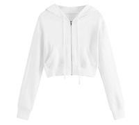 Sweat a Capuche Femme Court Sexy Chic Sweatshirts Femmes Manches Longues Zippé Slim Décontracté Veste Léger Respirant Pas Cher Couleur Unie Haut Printemps Eté Blanc M
