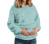 Sweat à Capuche Femme en Peluche avec Grande Poche pour Son Chien Chat, Hoodie Hiver en Polaire Douce à Cordon Coulissant, Sweatshirt Poche D'Kangourou Doux et Confortable Ample, S-XXL (Blue, L)