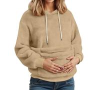 Sweat à Capuche Femme en Peluche avec Grande Poche pour Son Chien ou Chat, Hoodie Hiver en Polaire Douce à Cordon Coulissant, poche kangourou Sweatshirt Doux et Confortable, S-XXL (Beige, XXL)