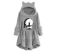 Sweat à Capuche Femme en Polaire- Sweatshirts Femme Oreilles De Chat Manches Longues avec Poches Pullover Imprimé Oversize Chaude Classique Douce Pull Longue pour Adultes Ados IntéRieur ExtéRieur