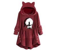 Sweat à Capuche Femme en Polaire- Sweatshirts Femme Oreilles De Chat Manches Longues avec Poches Pullover Imprimé Oversize Chaude Classique Douce Pull Longue pour Adultes Ados IntéRieur ExtéRieur