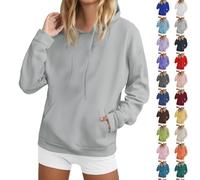 Sweat à Capuche Femme et Homme Grande Taille Pull Sweats Col Rond Mode avec Cordon Pullover Baggy Couleur Unie Hoodie Longues Décontracté Sweatshirt Chic Chaude Automne Hiver Light Ashy S