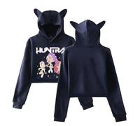 Sweat à Capuche Femme Fille avec Oreilles de Chat Imprimé Kpop D-Demon H-Hunters Huntrix Huntr/X Rumi Mira Zoey Sweatshirt pour Automne Pull à Manches Longues Y2k Kawaii Pull à Manches Longues Kpop