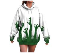 Sweat à Capuche Femme Halloween Zombie, Pull Long Mains Rouges Apocalypse, Hoodie Oversize Poche Kangourou Cordons, Effrayant Original Confortable, Soirées Cosplay Fêtes Automne Hiver
