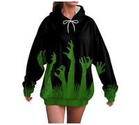Sweat à Capuche Femme Halloween Zombie, Pull Long Mains Rouges Apocalypse, Hoodie Oversize Poche Kangourou Cordons, Effrayant Original Confortable, Soirées Cosplay Fêtes Automne Hiver