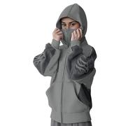 Sweat à Capuche Femme Homme avec Passe-Pouce Unisexe Veste à Capuche Avec Double Capuche Fermeture Éclair Coupe-Vent Veste en Sweatshirt Hoodie Hauts Streetwear Style Urbain, gris, XXL