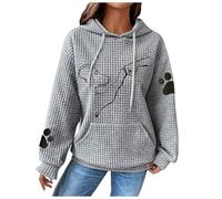 Sweat a Capuche Femme imprimé Chien High Five Hoodie Pull Manche Longue avec Poche Motif Pattes de Chien Sweatshirts Femme Dog mom Automne Printemps Hiver Chaud Pullover (Grey, M)