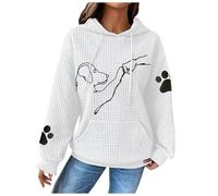 Sweat a Capuche Femme imprimé Chien High Five Hoodie Pull Manche Longue avec Poche Motif Pattes de Chien Sweatshirts Femme Dog mom Automne Printemps Hiver Chaud Pullover (White, XL)
