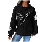 Sweat a Capuche Femme imprimé Chien High Five Hoodie Pull Manche Longue avec Poche Motif Pattes de Chien Sweatshirts Femme Dog mom Automne Printemps Hiver Chaud Pullover (Black, L)