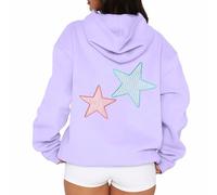 Sweat A Capuche Femme Imprimé Étoile, Sweat Sport Femme Manches Longues Style Y2K Coupe Ample Décontracté Streetwear Pullover Chic Et Élégants Vintage Polyvalent Automne Hiver Hoodie pour Fête