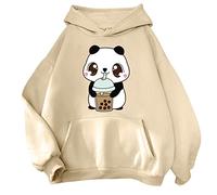 Sweat a Capuche Femme imprimé Panda Kawaii Sweatshirts Oversize Impirmé Manga Motif Mignon Amusant Hoodie à Manches Longues avec Poche Large Pull Automne Hiver Chaud Ideal pour ado Fille (Beige, S)