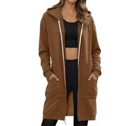 Sweat à Capuche Femme Longue Zippé Manches Sweat-shirt à capuche doublé polaire épaisse pour femme, collection automne/hiver, coupe ample, élégant et polyvalent, disponible en grandes tailles.