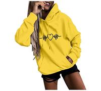 Sweat A Capuche Femme Manches Longues Imprimée Cordon Top Extérieur Travail Tshirt Marque Pas Cher Hauts Casual Doux Blouse Printemps Automne Tee Shirt Humour Jaune XXL