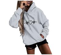 Sweat A Capuche Femme Manches Longues Imprimée Cordon Top Extérieur Travail Tshirt Marque Pas Cher Hauts Casual Doux Blouse Printemps Automne Chemise de Nuit Femme Sexy Chic Gris XL