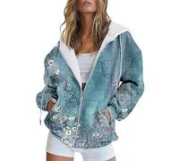 Sweat À Capuche Femme Original - Hoodie Femme Zippé Oversize Veste Imprimé Floral Sweat Décontractés Sweatshirt Ample Hoodie avec Motif Manteau 2025 Nouveau Sweat Vintage Hoodie Mi Saison Haut