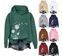 Sweat À Capuche Femme Original, Veste Courte Femme Chic Sweats 2025 Nouveau Hoodie Polyvalent Manteau Décontractés Manteaux Automne Vêtements avec Pissenlit Motif Loungewear Polyvalent Sweat XXXL