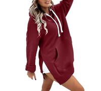 Sweat à Capuche Femme Oversize Grande Taille Veste Sweat à Manches Longues Couleur Unie Sweatshirt Baggy avec Cordon Hoodie Fente Mode Stretch Sweats Outdoor casul Automne Hiver Bordeaux XXL