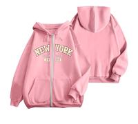 Sweat à capuche femme oversize New York avec fermeture éclair, sweat à capuche avec impression de lettres, manches longues, sweat-shirt avec capuche, sweat-shirt décontracté, veste de sport