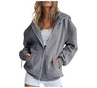 Sweat à Capuche Femme Pas Cher Zippé Sweat-Shirt à Manches Longues Décontracté Chaude Chic Et Elegant, Street Cotton Sweatshirt avec Poches Hoodies Veste de Sport Blousons Printemps Automne Cardigan