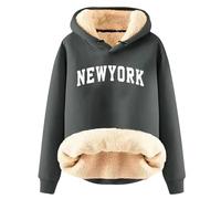 Sweat a Capuche Femme Polaire épaisse Pullover Hoodie Sweats Femme Hiver Chaud Grande Taille Blouse Femme Manche Longue pas Cher New York a la Mode Casual Confortable Haut Chemise (Grey, XXL)