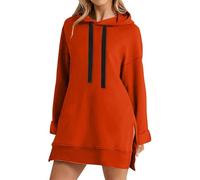 Sweat à Capuche Femme Polaire Pull Sweats Fente avec Cordon Pullover Baggy Grande Taille Couleur Unie Hoodie Longues Décontracté Sweatshirt Chaude Chic Et Elegant Automne Hiver RD2 M
