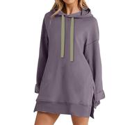 Sweat à Capuche Femme Polaire Pull Sweats Fente avec Cordon Pullover Baggy Grande Taille Couleur Unie Hoodie Longues Décontracté Sweatshirt Chaude Chic Et Elegant Automne Hiver Violet XXL