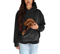 Sweat À Capuche Femme Pull Pour Chat Avec Grande Kangourou Poche Sweat Polaire Chien Titulaire Chaud Transporteur Pochette Pull Kangourou Chat Pour Amoureux Des Animaux Domestiques 01-Noir L