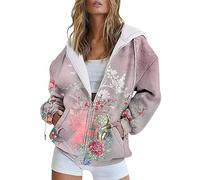 Sweat À Capuche Femme Rose Gilet Noir Zip Mode Automne Et Hiver Chaud Coloré Rétro Fleur Imprimé Poche Décontractée À Manches Longues Cordon Sweatshirt Coton Vert VêTement (F, XL)