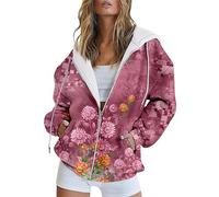 Sweat À Capuche Femme Rose Gilet Noir Zip Mode Automne Et Hiver Chaud Coloré Rétro Fleur Imprimé Poche Décontractée À Manches Longues Cordon Sweatshirt Coton Vert VêTement (H, XXL)