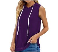 Sweat à Capuche Femme sans Manches Tee Shirt Sport Femme D'été Sweats à Capuche Hoodies Entraînement Débardeur Sport Fitness Noir T-Shirt Couleur Unie Décontracté Haut Polyvalente Grande Taille