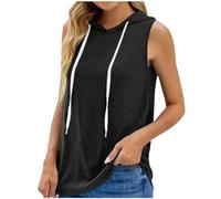 Sweat à Capuche Femme sans Manches Tee Shirt Sport Femme D'été Sweats à Capuche Hoodies Entraînement Débardeur Sport Fitness Noir T-Shirt Couleur Unie Décontracté Haut Polyvalente Grande Taille