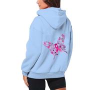 Sweat A Capuche Femme Sweat à Capuche Sport décontracté Polaire avec Cordon Serrage Fermeture éclair mensuel prévention Cancer Sein Femmes (Sky Blue, L)