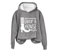 Sweat À Capuche Femme Sweat-Shirt décontracté à Manches Longues imprimé Maison la sorcière et sa Meute Chiens pour Femmes Veste A Capuche Femme Sweat Capuche Femme Chaud (Grey, L)