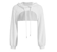 Sweat A Capuche Femme Ultra Court- Crop Top Sexy à Manches Longues avec Cordon De Serrage Hoodies Couleur Unie Col Rond Automne Et Hiver Pullover DéContracté Clubwear SurvêTement Streetwear
