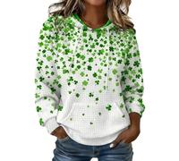 Sweat à Capuche Femme Vert en Waffle Hoodie Pull-Over Coupe Loose avec Cordon et Poche Kangourou Motif Festif Saint Patrick Style Casual Streetwear Printemps Automne Superposition Début Hiver
