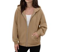 Sweat à Capuche Femme Zippé Chic et Elegant - Sweatshirt à Manches Longues Couleur Unie Automne Hiver Veste de Sport pour l’Exercice, la Gym et Autres Sports,Camel,M,f511r