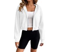 Sweat à Capuche Femme Zippé Court Manches Raglan Blouson Crop Coupe Ample