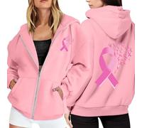 Sweat à Capuche Femme Zippé Octobre Rose pour Femme Cancer du Sein CœUr Rose Ruban Manches Longues DéContracté Chaud Streetwear Oversize Grande Taille avec Poches Hoodie Sweatshirt