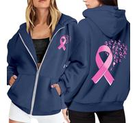 Sweat à Capuche Femme Zippé Octobre Rose pour Femme Cancer du Sein CœUr Rose Ruban Manches Longues DéContracté Chaud Streetwear Oversize Grande Taille avec Poches Hoodie Sweatshirt