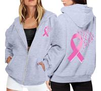 Sweat à Capuche Femme Zippé Octobre Rose pour Femme Cancer du Sein CœUr Rose Ruban Manches Longues DéContracté Chaud Streetwear Oversize Grande Taille avec Poches Hoodie Sweatshirt