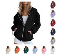 Sweat A Capuche Femme Zippé Oversize Grande Taille Couleur Unie Veste Sweatshirt à Manches Longues Hoodie Décontractés Manteau Rétro Chaude Chic Et Elegant Street Cotton Hoodies Sport Casual