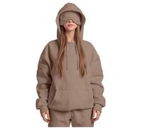 Sweat à Capuche Femme Zippé Oversize Sweats avec Masque pour Les Yeux Décontracté Couverture Portable Veste Chaud Chic Elegant Streetwear Sweatshirt Grande Taille avec Poches Hoodie de Voyage