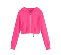 Sweat a Capuche Femme Zippé Sweat à Capuche Court Femme à Manches Longues avec Zippé Automne Hiver Sweat-Shirt avec Poches Pull Casual Sport Hoodie pour Femme Cadeau Ado Fille,Rose Vif,XXL,FA43