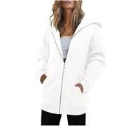 Sweat à Capuche Femme Zippé Sweatshirt Manches Longues Veste Outwear avec Poches Mode Hoodies Casual Couleur Unie Sweatshirt Oversize Manteau Rétro Grande Taille Sport Pull Sweat-Shirt Manteau