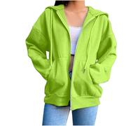 Sweat à Capuche Femme Zippé Veste Vetement Casual Automne et Hiver Chaud Cardigan Manches Longues Grande Taille Hoodie Chic Oversize avec Cordon Sweatshirt Sportswear Streetwear Vert 3XL