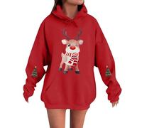 Sweat à capuche festif imprimé nain de Noël pour femme, intérieur brossé doux, idée de cadeau sur le thème de Noël pour elle, Rouge, 4XL